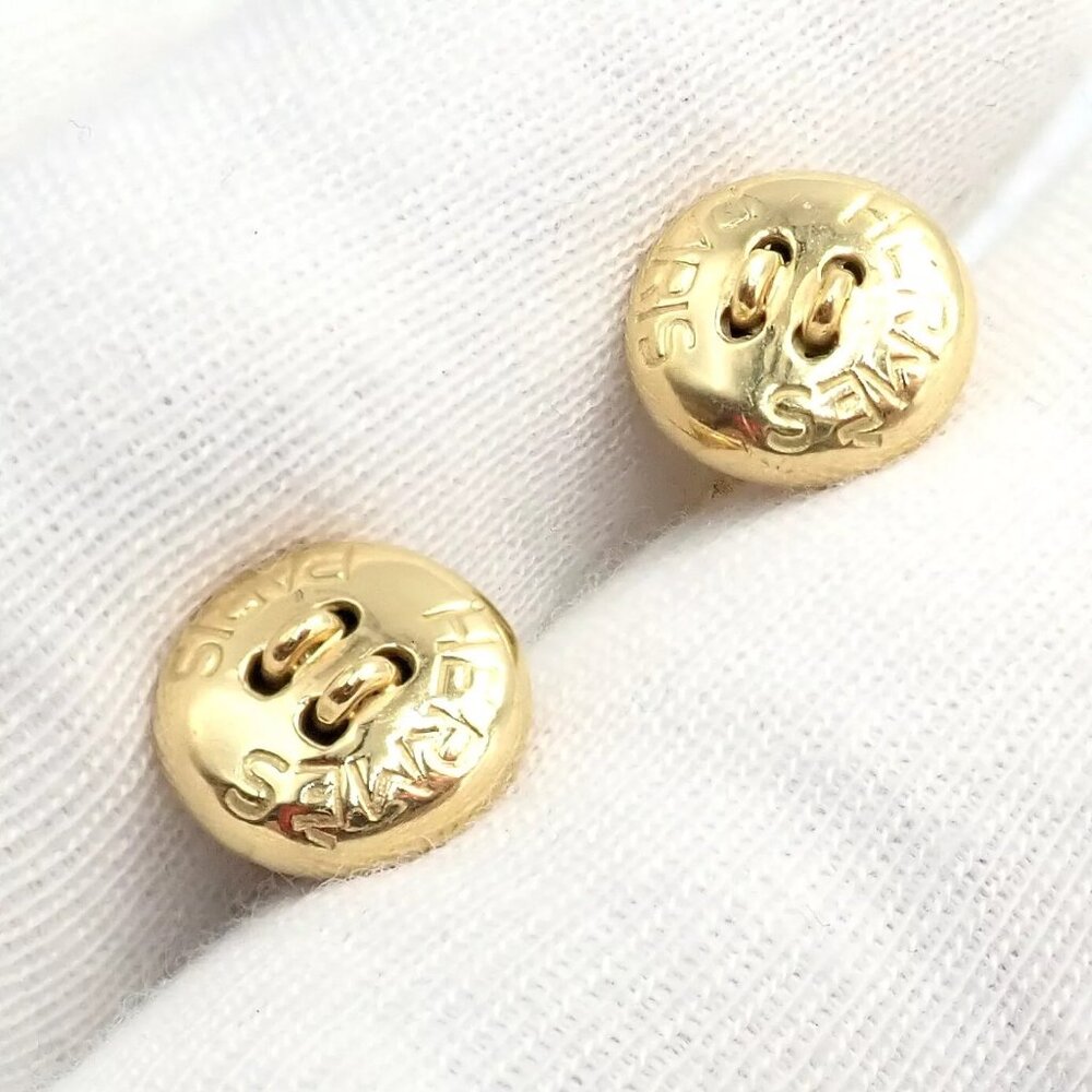 Rare! Vintage Authentic Hermes Paris 18k Yellow Gold Mens Lapis Button Cufflinks - Picture 7 of 11